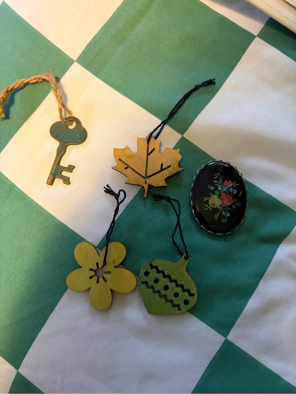 Handcrafted Green Wooden Ornament Set - Home Accents